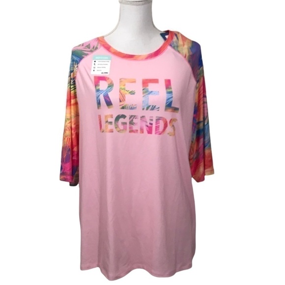 Women's 1x Reel Legends Top Pink Glo Sweeping Palms Almond Blossom Nwt $46. - Picture 1 of 8